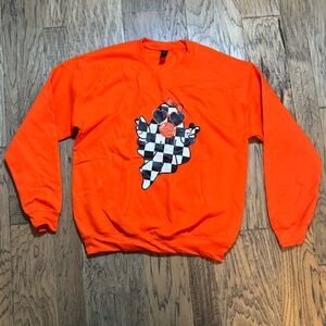 Gildan Vibrant Orange Sweatshirt with Checkered Ghost Design
